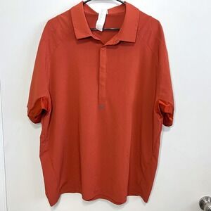 Fabletics Polo Shirt Mens XL Orange Short Sleeve Snap Button Athletic